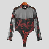 Translucent Print Queer Unitard With High Collar